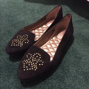 Black Flats - Loafer with Gold Fleur De Lis detail
